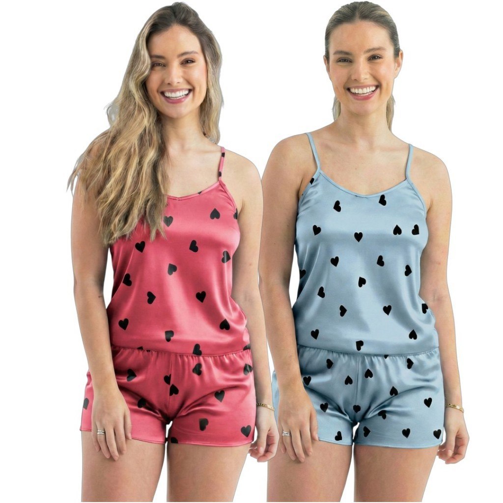 KIT 4 PEÇAS (2 CONJUNTOS) PIJAMAS BABY DOLL SHORT DOLL FEMININA SEM BOJO CONJUNTO PIJAMA EST...