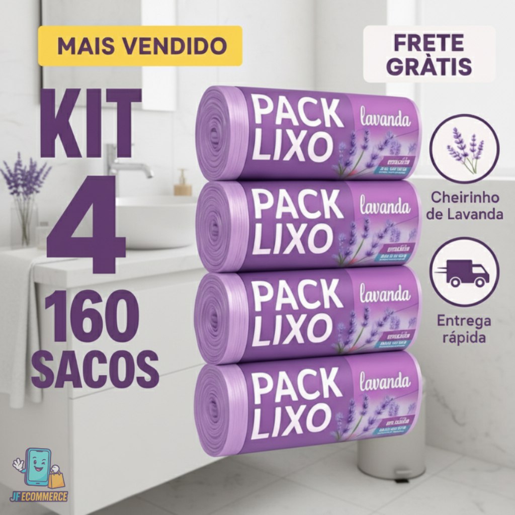 Kit 4 Sacos de Lixo Perfumados Lavanda 10 Litros 160 Sacos Pia e Banheiro 34x38cm Neutraliza...