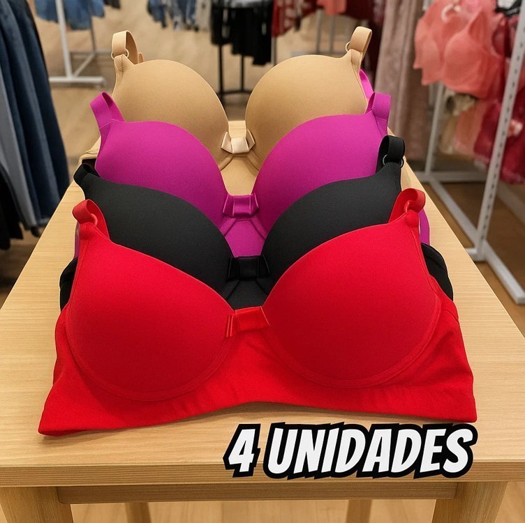 Kit 4 Sutiãs Com Bojo Alça Reforçada Cores Lisas Revenda