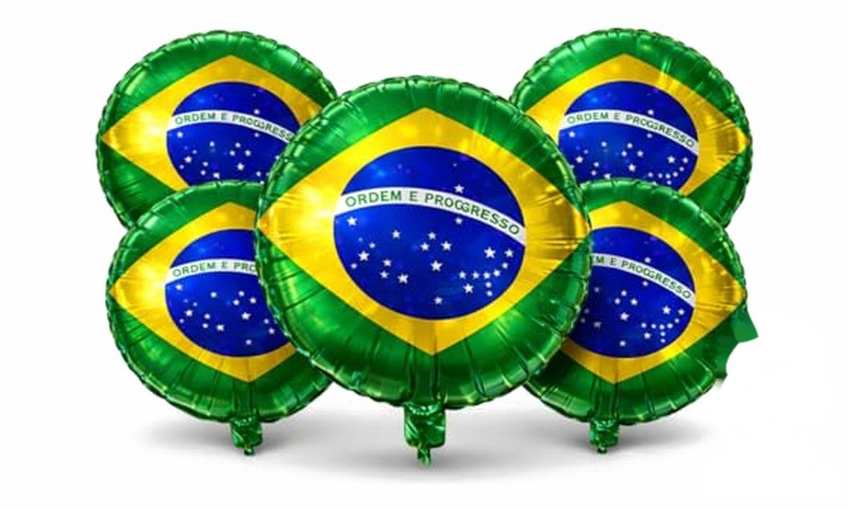 ➡️ Kit 5 Balões Bandeira do Brasil 18 Polegadas 45cm Metalizado Copa