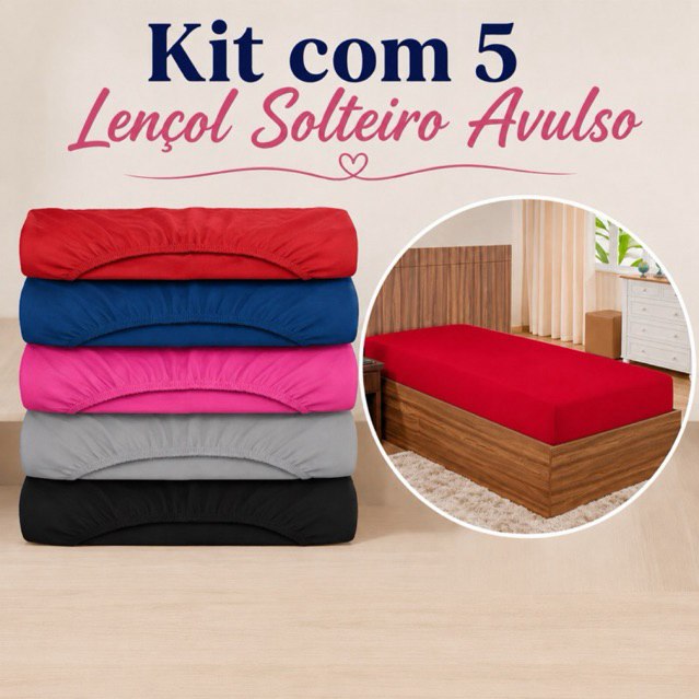 Kit 5 Lencois Microfibra Solteiro 90x200x25cm Avulso com Elástico na Borda Macio Confortavel...