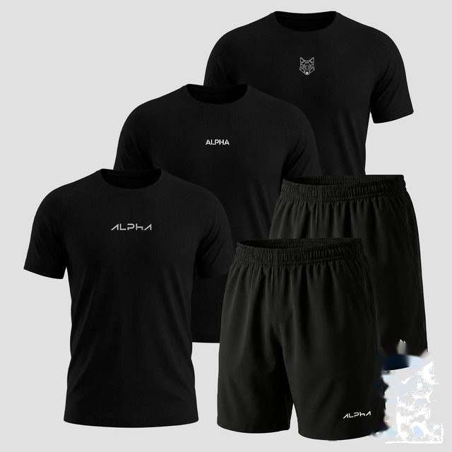 ⚠️ KIT 5 PEÇAS ALL BLACK DRY 3 CAMISETAS E 2 BERMUDAS ALPHA CO