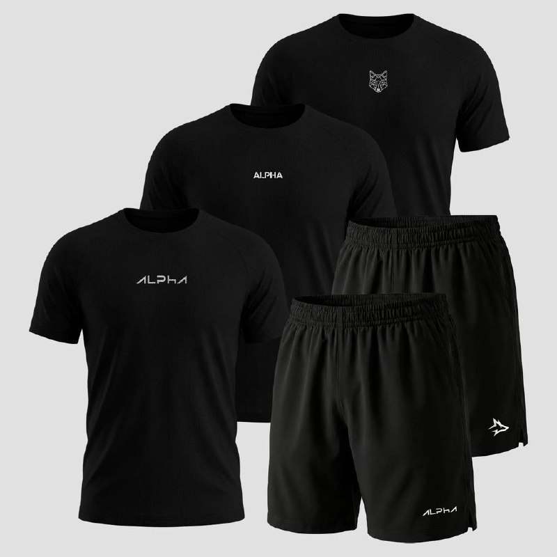 ⚠️ KIT 5 PEÇAS ALL BLACK DRY 3 CAMISETAS E 2 BERMUDAS ALPHA CO