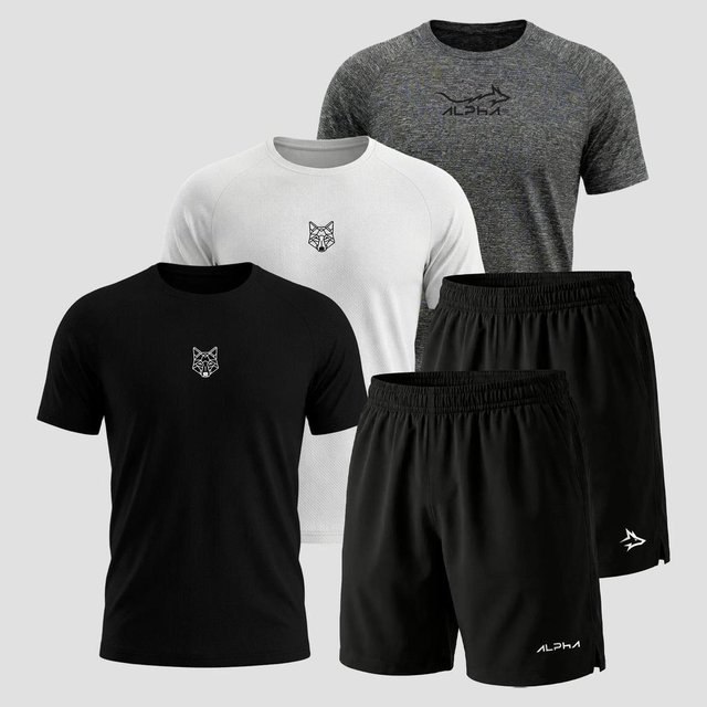 ⚠️ KIT 5 PEÇAS DRY FIT 3 CAMISETAS E 2 BERMUDAS ALPHA CO