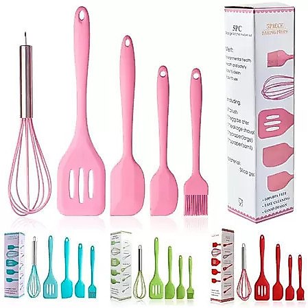Kit 5 Peças Utensílios de Cozinha Silicone Colher Espátula Fue Espátula Pequena Pincel
