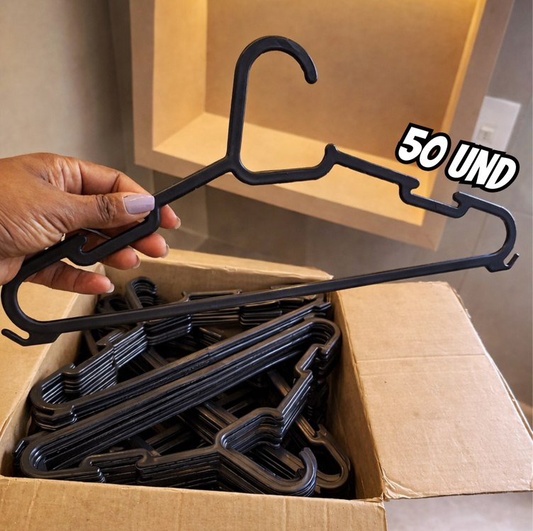 Kit 50 Cabide Adulto Preto Reforçado Organizador Combate Antideslizante Slim*