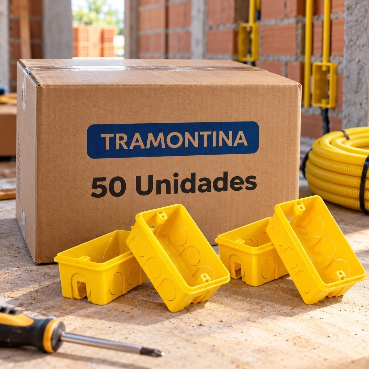 Kit 50 Caixa De Embutir 4x2 Luz Parede Tramontina Amarela