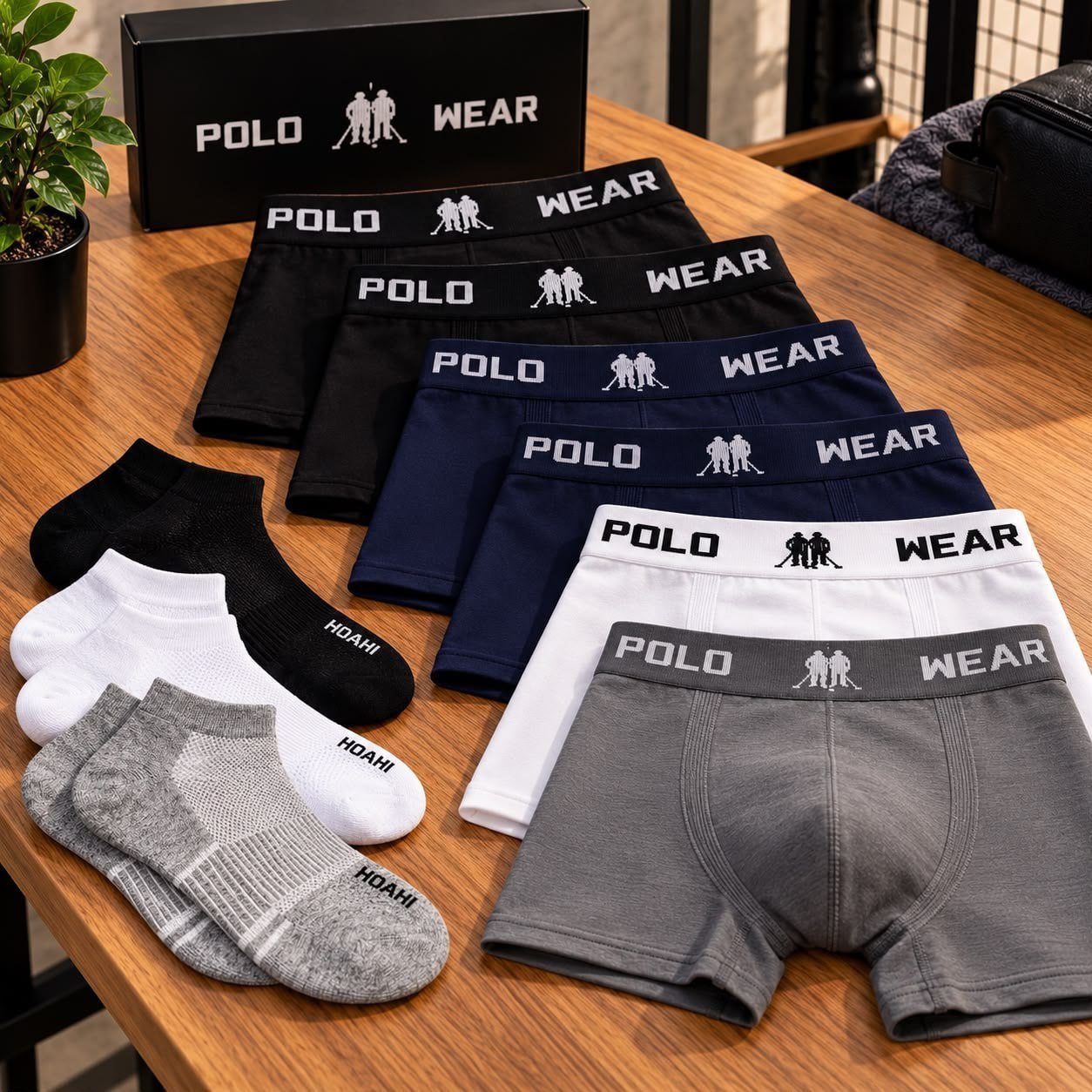 Kit 6 Cueca Polo Wear Microfibra + 6 Meia Cano Médio Hoahi