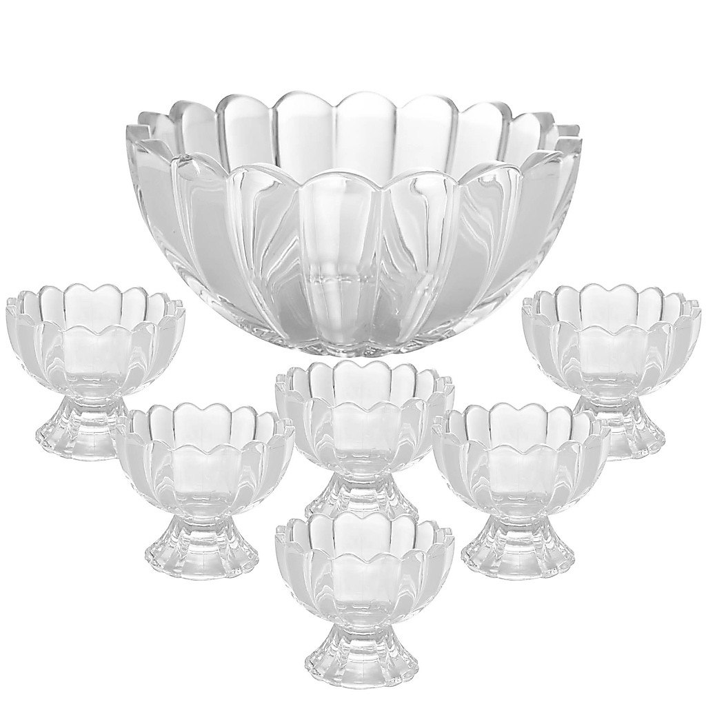 Kit 7 Pecas Bowl com 6 Tacas de Vidro Para Sobremesa Wolff Conjunto para Doces Mesa Posta Ca...