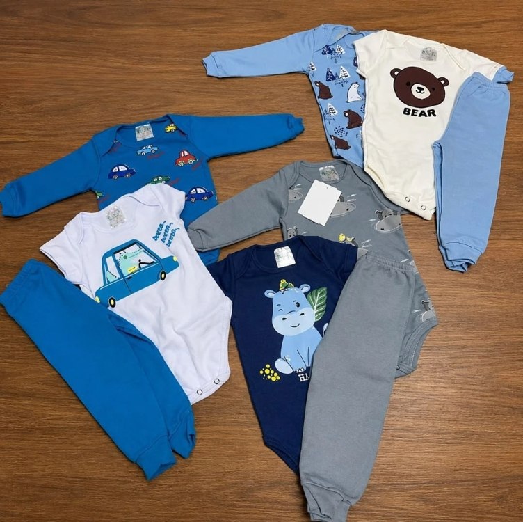 Kit 9 Peças Body Bebê Menino Algodão Inverno Manga Longa