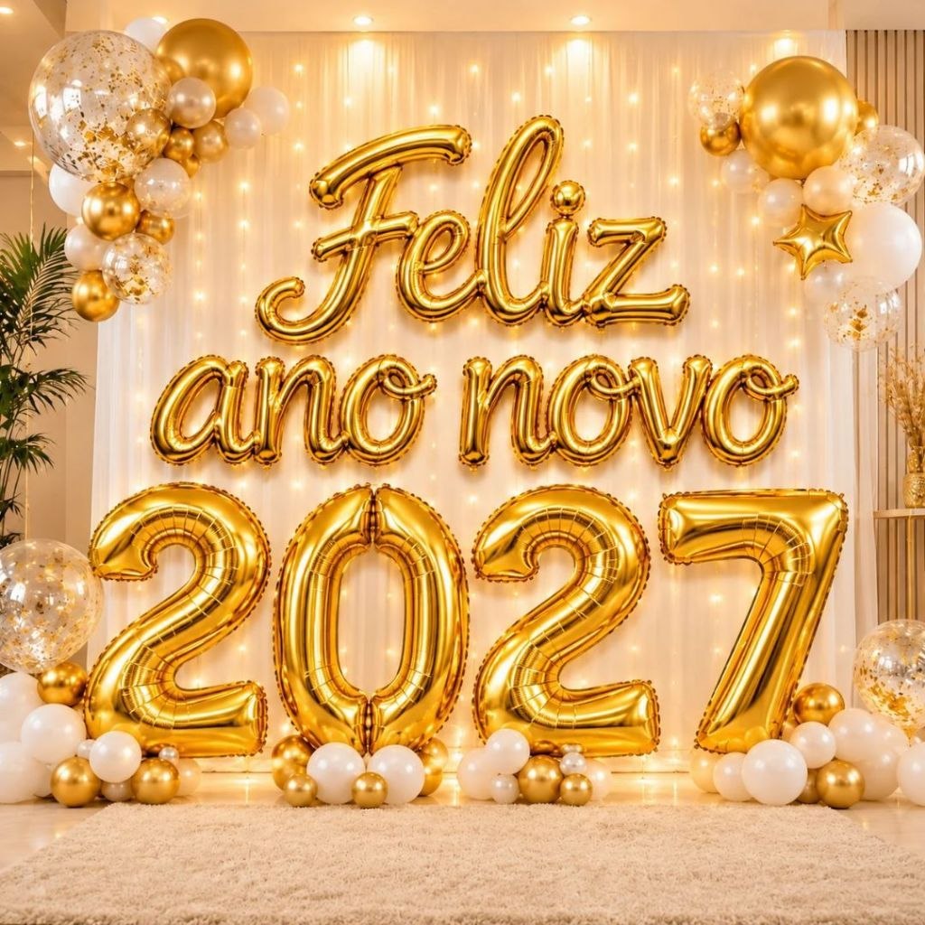 Kit Balão Metalizado 2027 40cm 70cm Feliz Ano Novo Prata Dourado Decoração Ano Novo Réveillo...