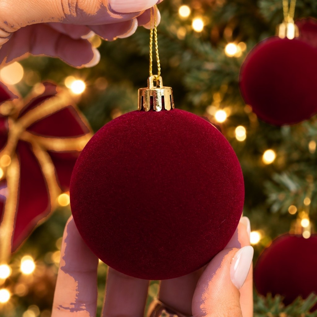KIT BOLAS DE NATAL AVELUDADO DOURADA PRATA VERDE VERMELHO ENFEITE DE ARVORE DE NATAL ACABAME...