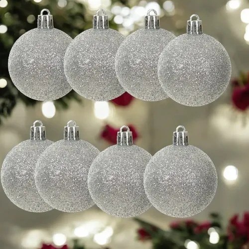 ⚠️ Kit Bolas De Natal Prata Com Glitter Luxo Florarte C/8un