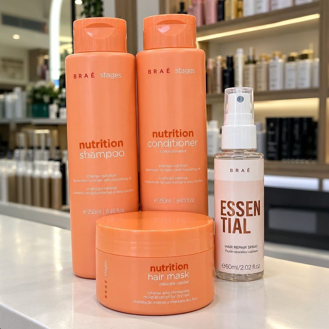 Kit Braé Stages Nutrition Shampoo,cond,másc + Essential 60ml