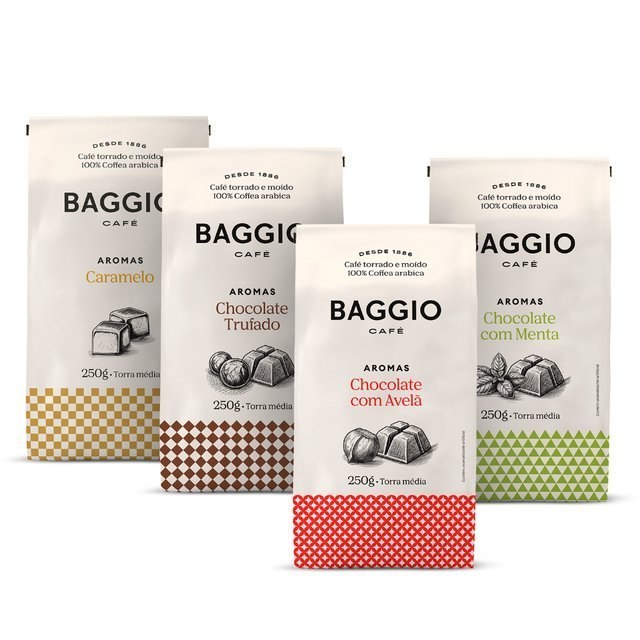 ⚠️ KIT CAFÉ MOÍDO BAGGIO AROMAS 1KG (4X250G) CARAMELO, CHOCOLATE TRUFADO, CHOCOLATE COM AVEL...
