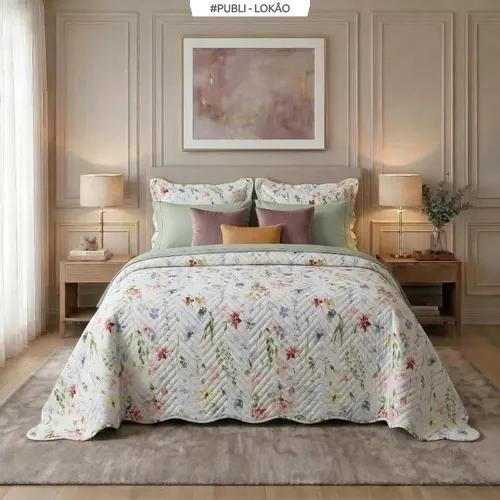 Kit Cobre Leito Colcha Casal Bouti Dupla Face Estampado 3pçs Cor Sicília Colcha Cobre Leito...