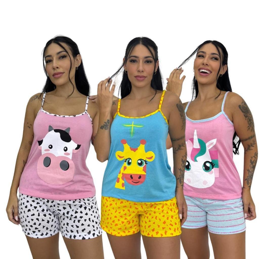 🔥 KIT COM 2 BABY DOLL ALCINHA FEMININO ESTAMPADA FRESQUINHO MALHA SHORT CONFORTÁVEL CURTO RO...