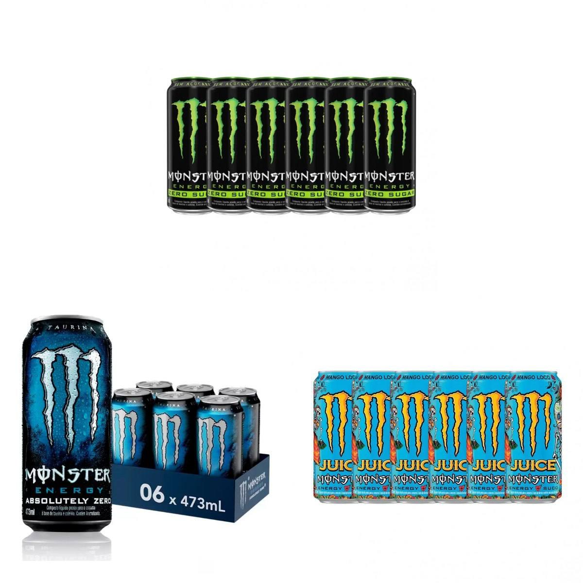 ➡️ Kit com 6 Energético Monster Absolutely Zero Lata 473ml