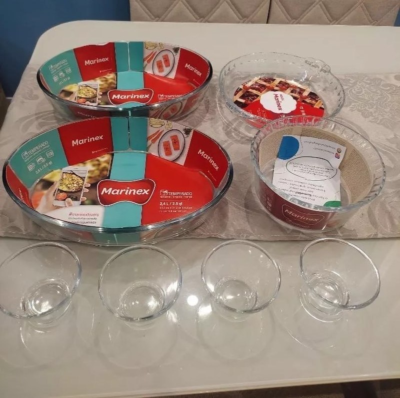 Kit Conjunto Marinex 7 peças jogo de Travessas Variadas Assadeiras em Vidro Temperado Nadir...