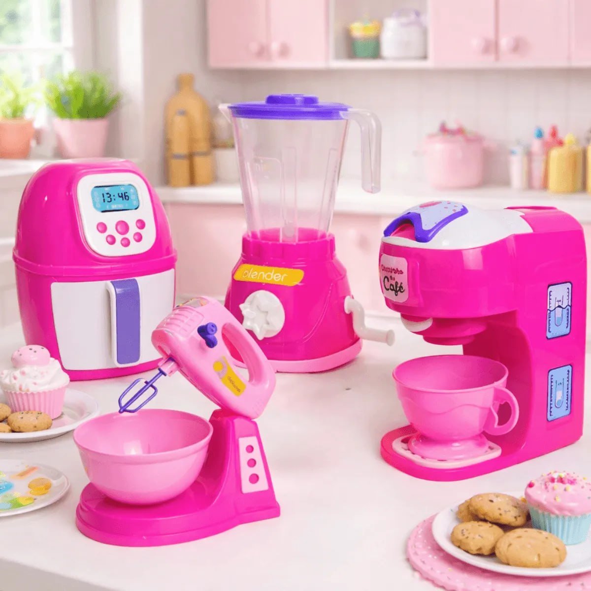 Kit Cozinha Brinquedo Infantil 8pçs Eletrodomésticos Potes