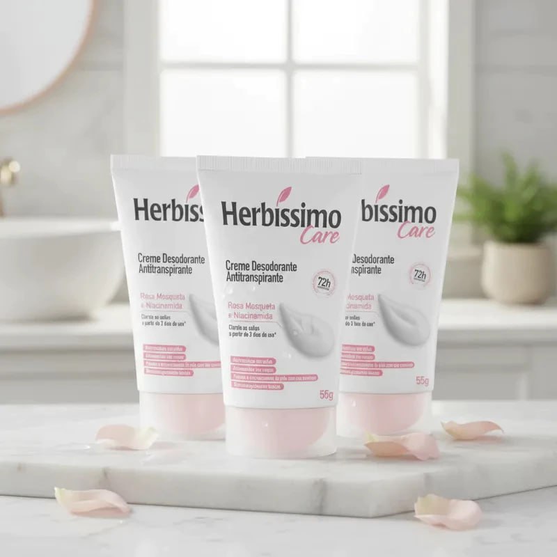 Kit Creme Desodorante Antitranspirante Herbíssimo Care Rosa Mosqueta E Niacinamida Bisnaga 5...