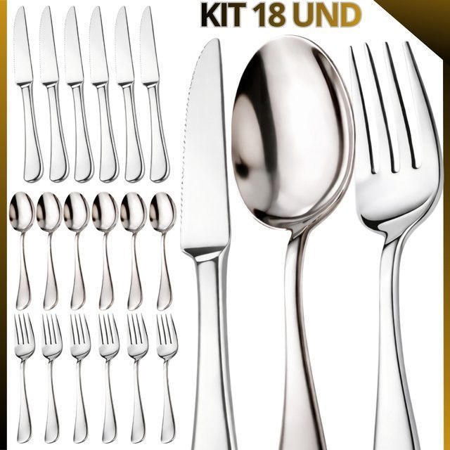 ⚠️ KIT DE TALHERES MESA INOX AÇO PREMIUM COM GARFO, FACA E COLHER 36 UNIDADES