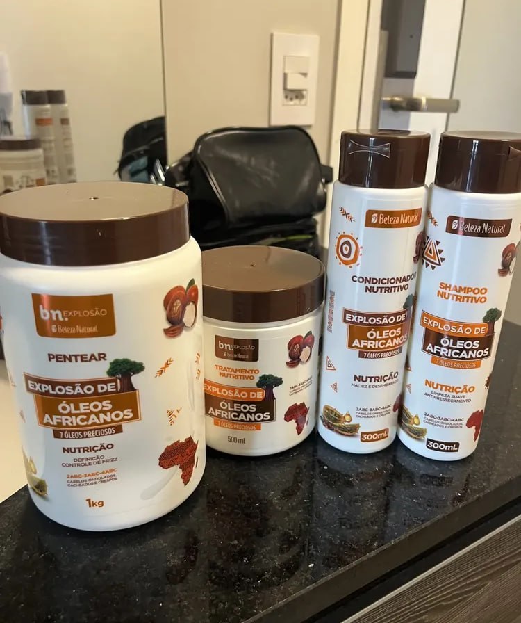Kit Explosão de Óleos Africanos (Shampoo, Condicionador, Máscara, Creme de Pentear) bn.Cachos