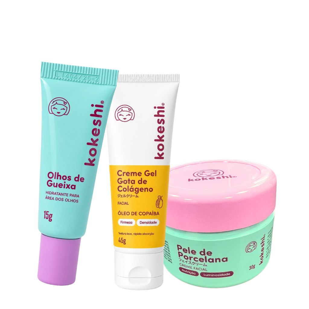 ⚠️ KIT FACIAL KOKESHI COMPLETO 3 PASSOS HIDRATAÇÃO E COLÁGENO