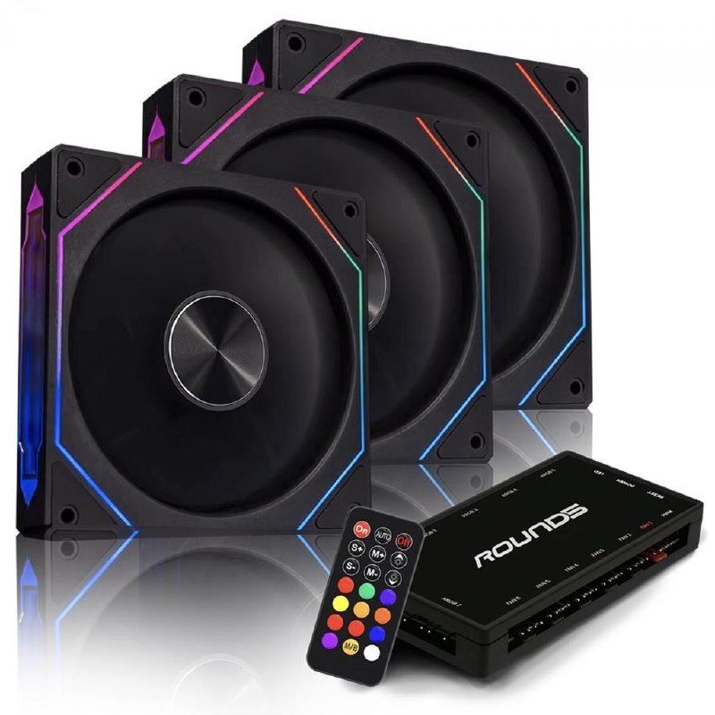 ⚠️ KIT FAN COM 3 UNIDADES ROUND5 NORDWIND BLACK, ARGB, 120MM