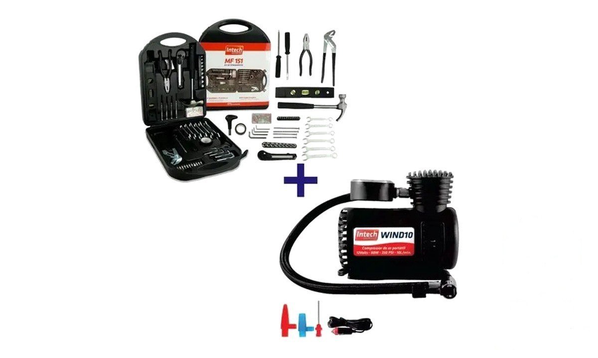 ⚠️ Kit Ferramentas Maleta 151 Peças + Mini Compressor De Ar 12v