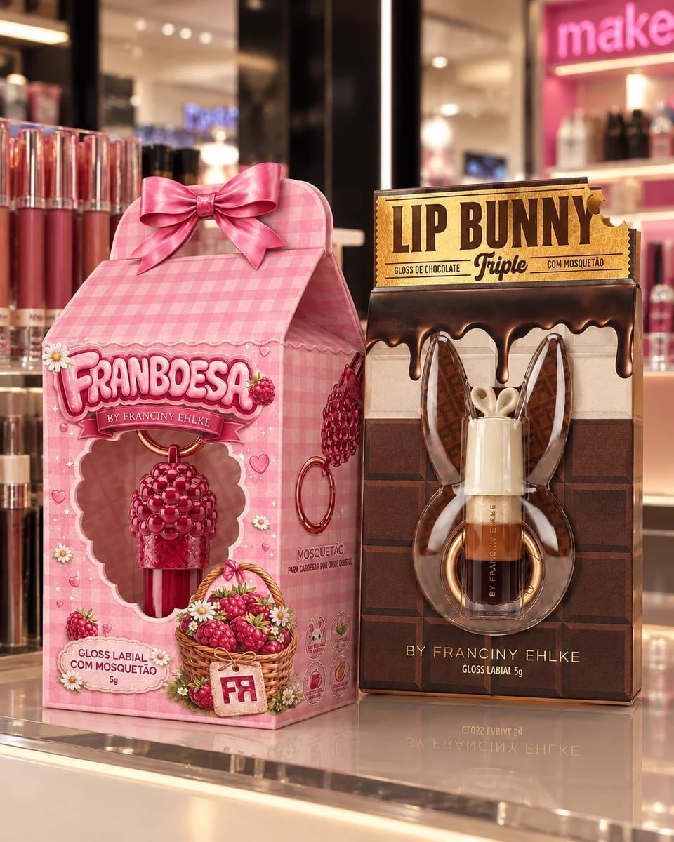 Kit Gloss Framboesa e Lip Gloss Triplo Chocolate Franciny Loja da Clarinha*