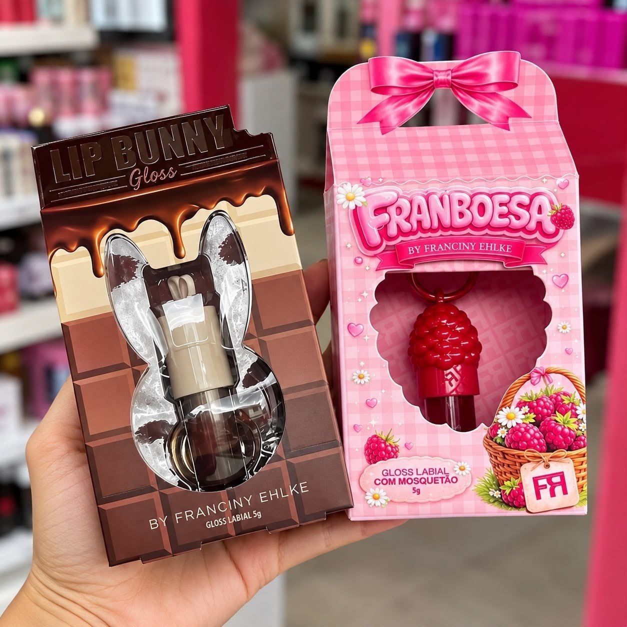 Kit Gloss Hidratante Labial Franboesa + Gloss Labial Lip Bunny Triple Chocolate