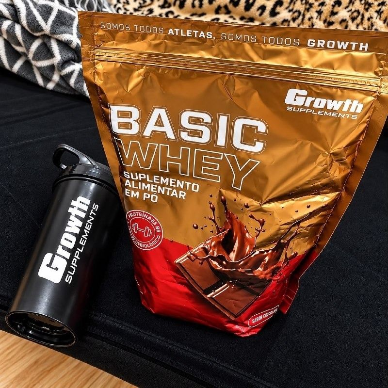 Kit Growth Whey Protein Basic Chocolate 1kg + ⁠Coqueteleira Shaker 600ml