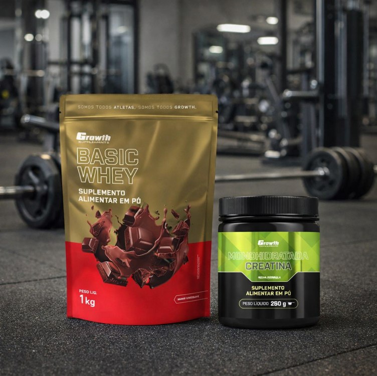 Kit Growth: Whey Protein Basic Chocolate 1kg + Creatina Monohidratada 250g