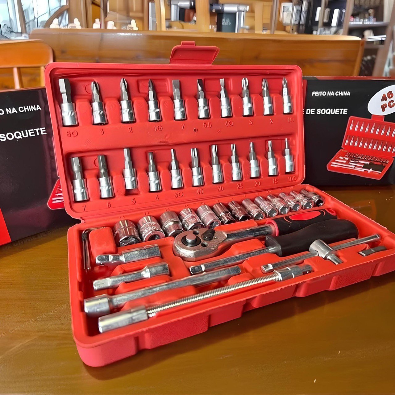 Kit Jogo De Chave Catraca Soquete 46 Peças Combo Ferramentas