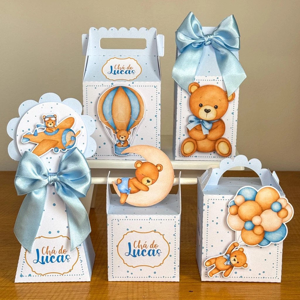 Kit Lembrancinha Chá de Bebê Ursinho Azul - Personalizado Pegue e Monte