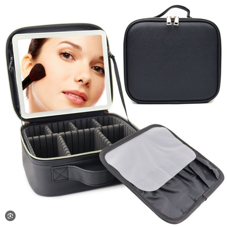 🔥 KIT MALETA MAQUIAGEM COMPLETO PROFISSIONAL COM ESPELHO E LUZ LED E PALETA DE MAQUIAGEM