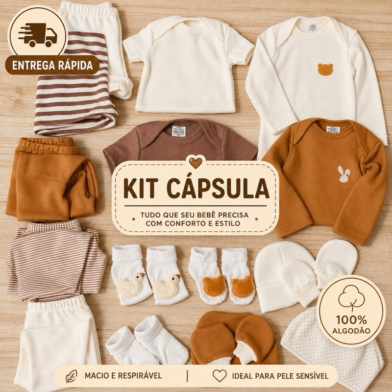Kit Minimalista Boho 18 peças Cápsula Roupa De Bebê Pronto Para Maternidade Enxoxal Menino M...