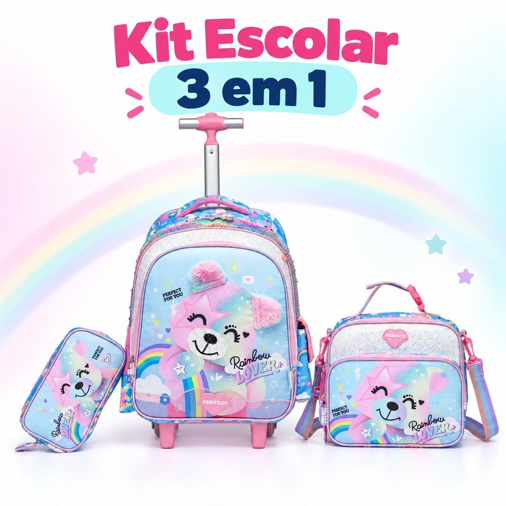 Kit Mochila Infantil Escolar com Estojo Divisórias e Lancheira Térmica Reforçado