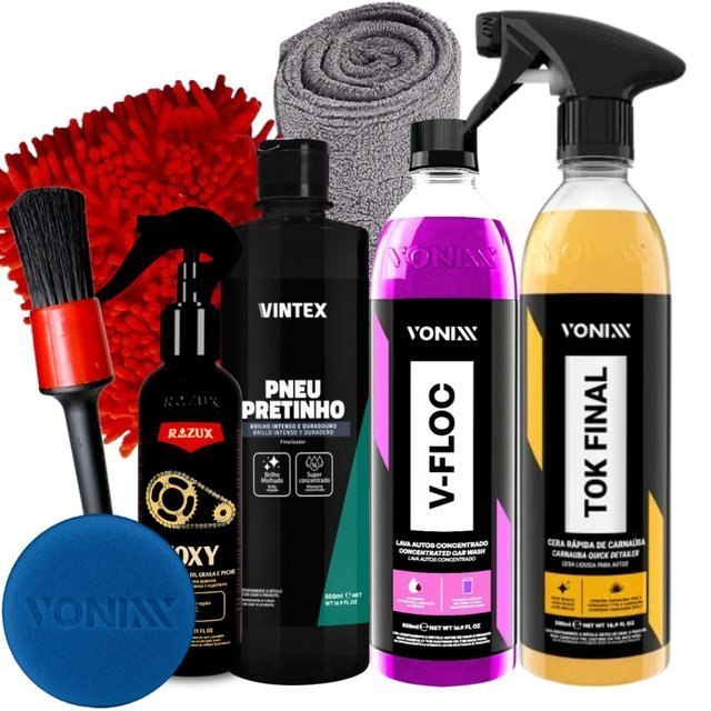 ⚠️ KIT PRODUTO PARA LAVAR MOTO CERA SHAMPOO DESENGRAXANTE PRETINHO LIMPADOR DE CORRENTE VONIXX