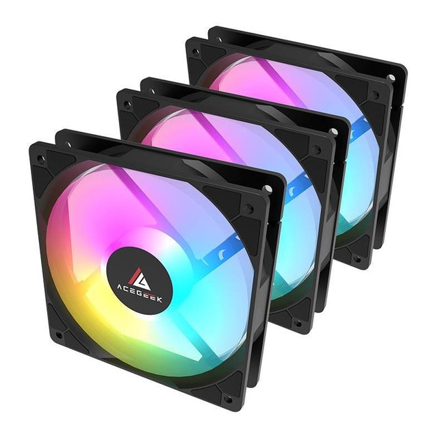 ⚠️ KIT VENTOINHAS ACEGEEK RW12 3X1, RAINBOW, 3X120MM, PRETO, AG-RW12-3X1-BK