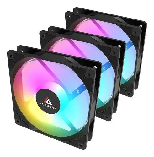 ➡️ Kit Ventoinhas Acegeek Rw12 3x1, Rainbow, 3x120mm, Preto