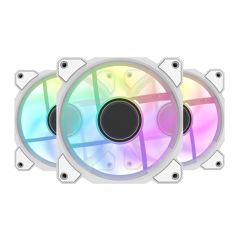 ⚠️ KIT VENTOINHAS AIGO DARKFLASH DR08, ARGB, 3X120MM, BRANCO, DR08-ARGB-3WH