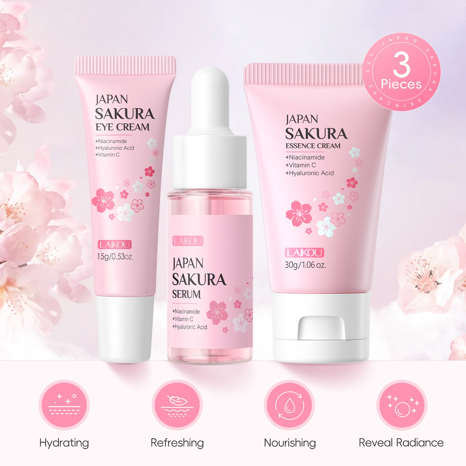 LAIKOU Sakura Facial para Cuidados com a Pele Clareador de Manchas Creme para Apertar Poros...