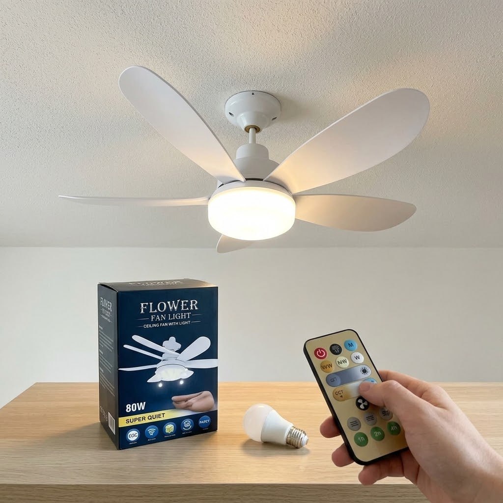Lâmpada Led Com Ventilador De Teto Bivolt Controle 80w E27 Portátil