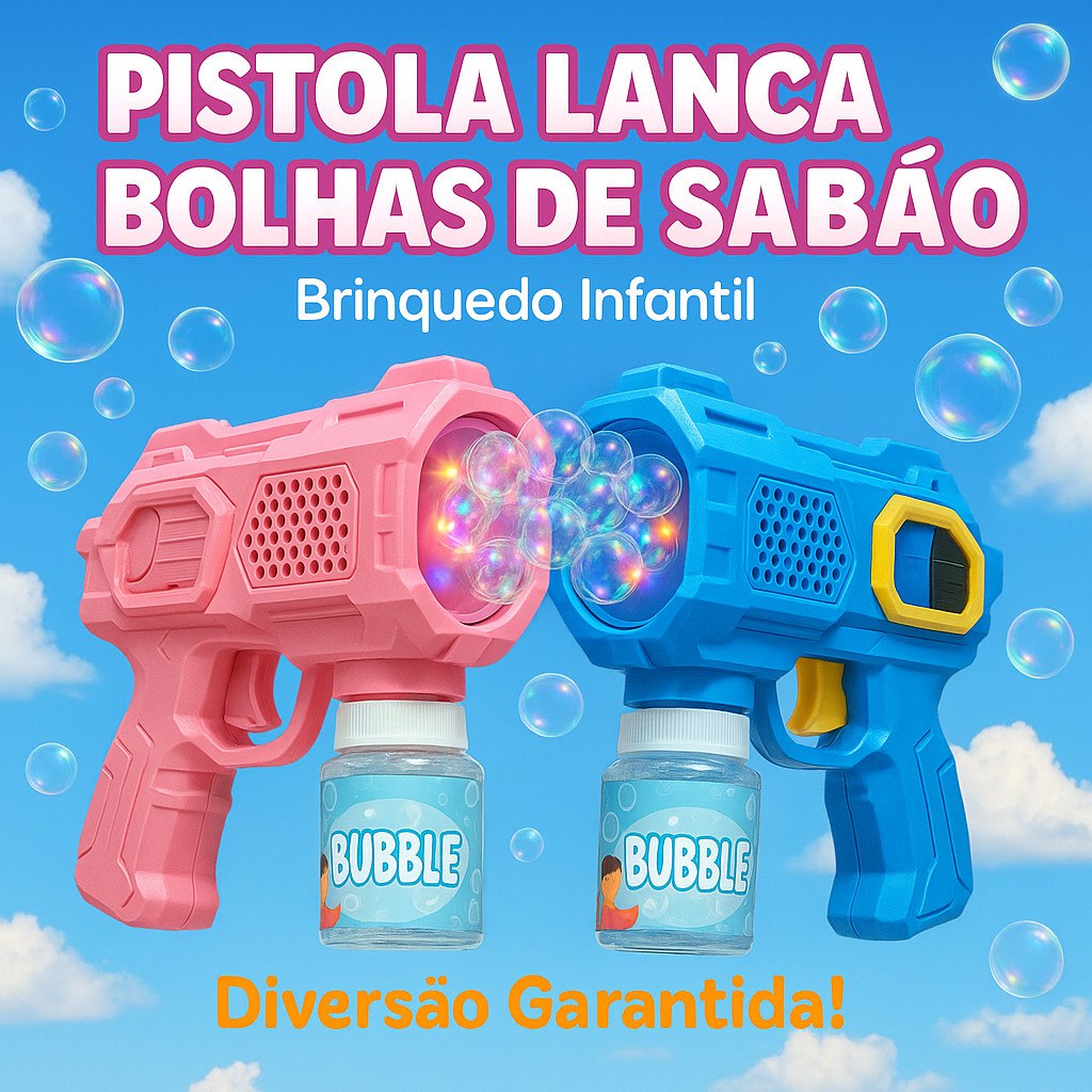 Lança Bolhas de Sabão com Luz Brinquedo Infantil Arminha de Bolha Diversão Crianças