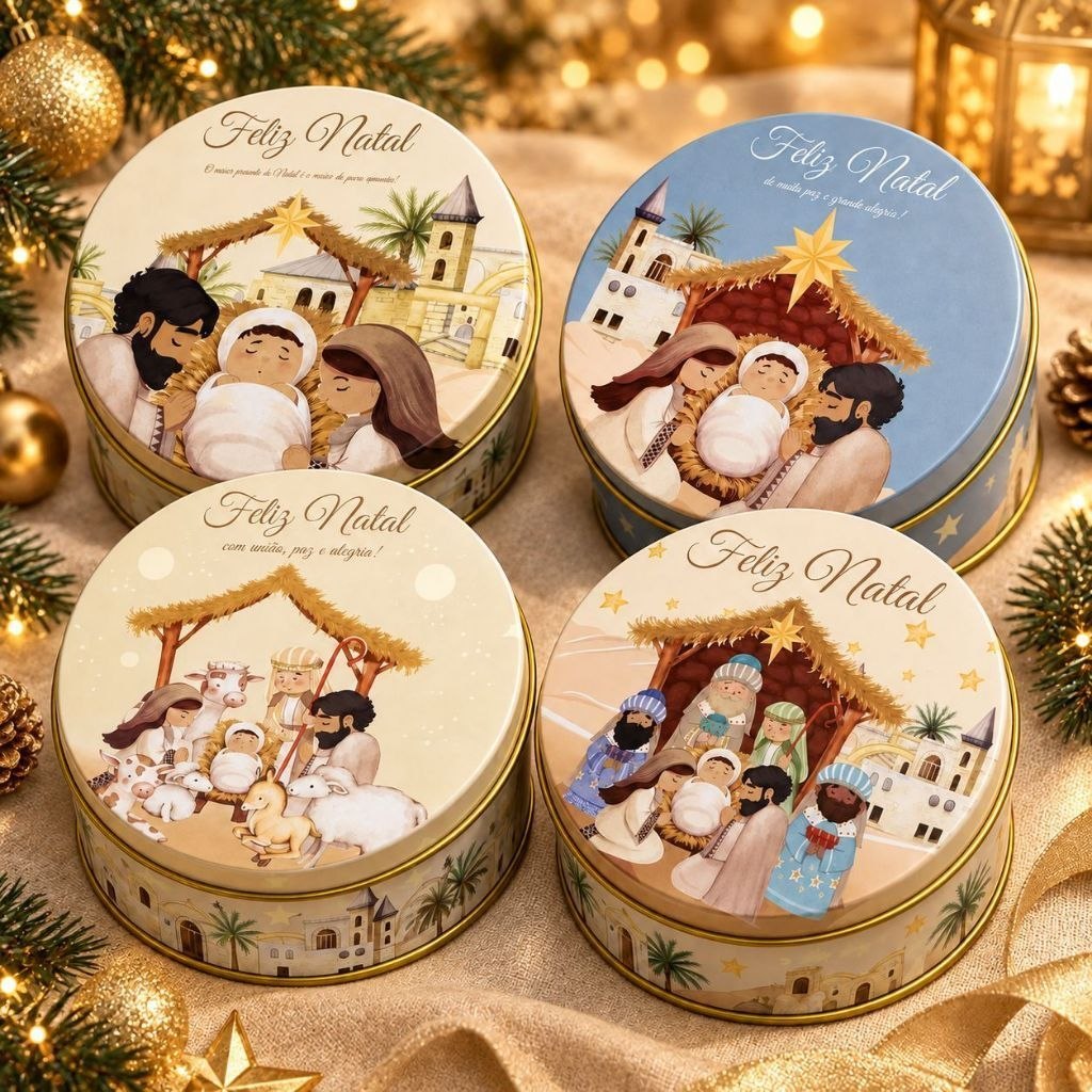 🆘LATA DE METAL DE NATAL PRESÉPIO SAGRADA FAMÍLIA - EM 4 MODELOS - 10,9CM - 1 UNIDADE | DOCES...