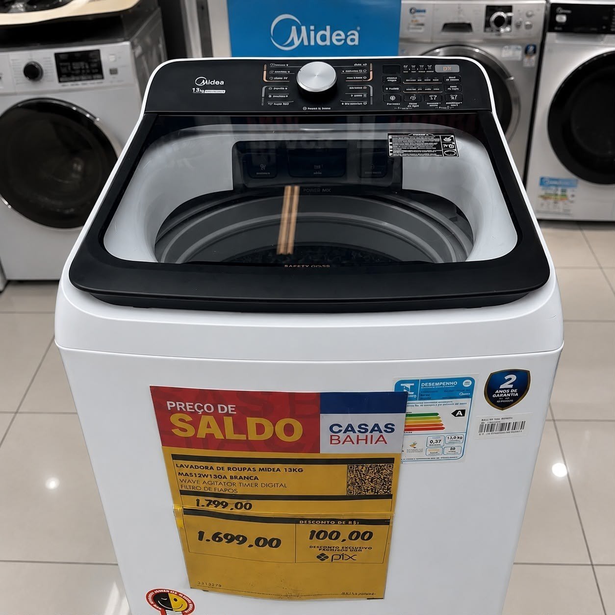 Lavadora De Roupas Midea Wave Agitator 13kg Branca 127v