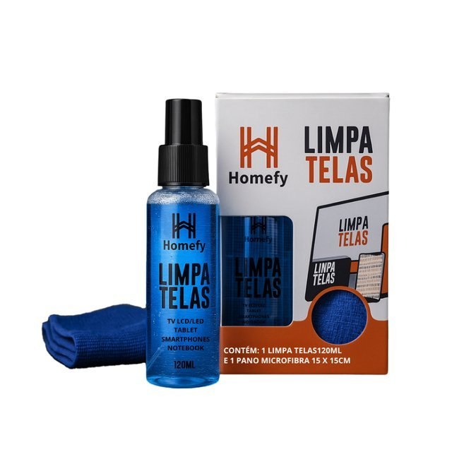 ⚠️ LIMPA TELAS HOMEFY 120ML COM PANO LIMPEZA SEM MANCHAS PARA TV, NOTEBOOK E CELULAR ANTI-ES...