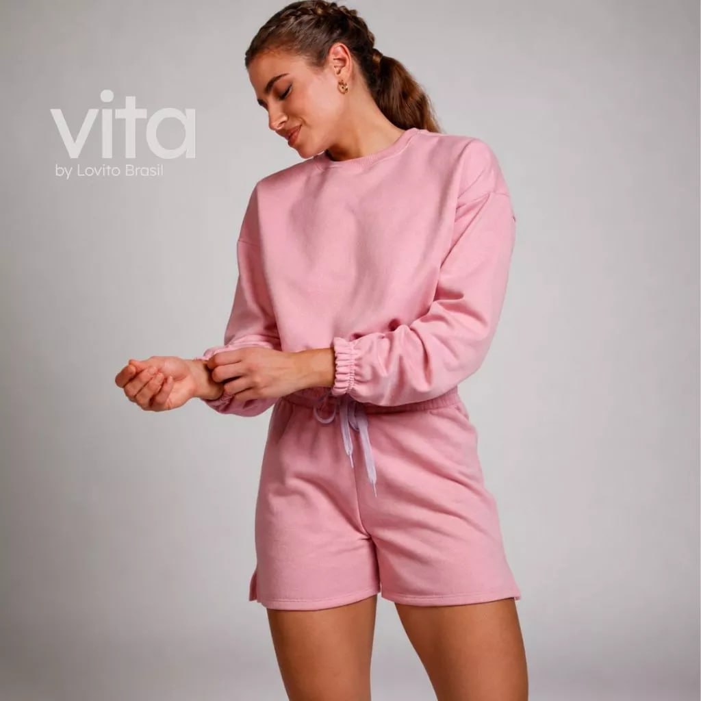 Lovito Vita Blusa Esportiva Cropped Feminino de Moletom Liso SEB20182048